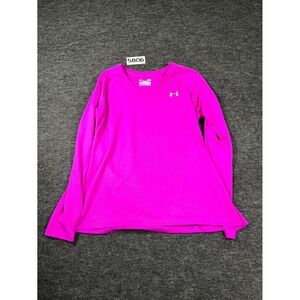 Under Armour Heatgear Shirt Womens Large Pink Long Sleeve V Neck Semi Fitted